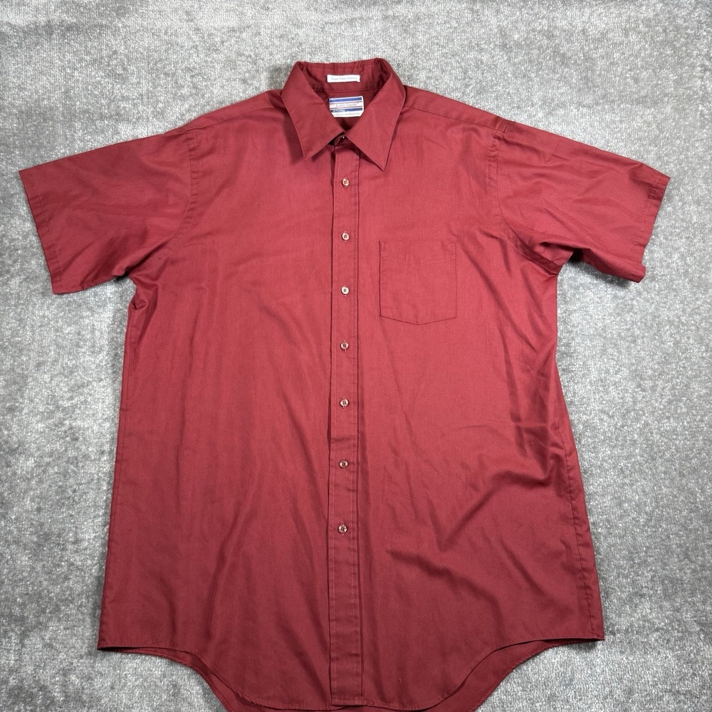 VTG 80s JC Penney Shirt Mens XL Tall Red Short Sleeve Satin Touch 17.5 Button Up